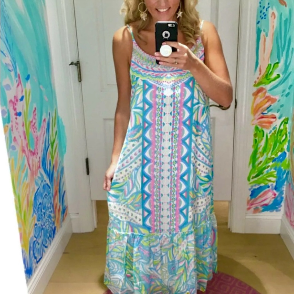 Lilly Pulitzer NWT Winni Chiffon Maxi Dress Maraca My World Size XXS,S - Picture 8 of 14